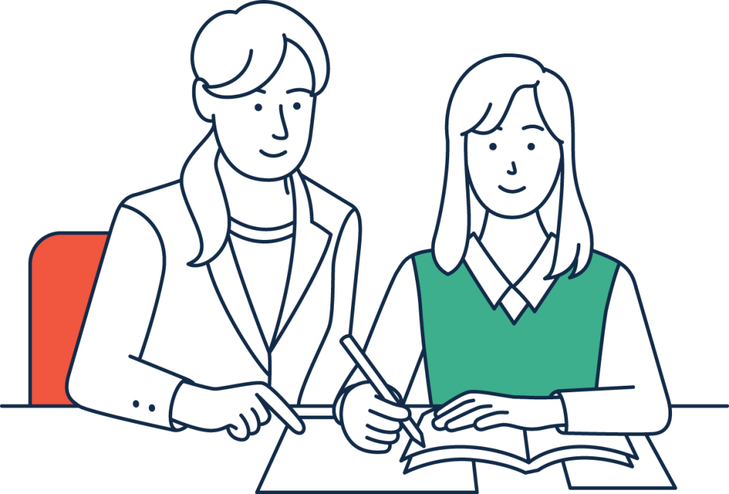 Illustration of teacher and student