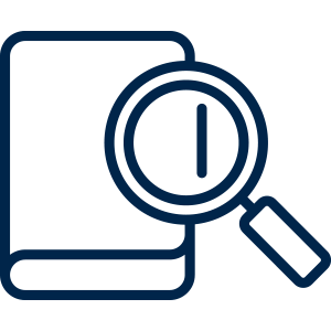 Icon of a book and magnifying glass